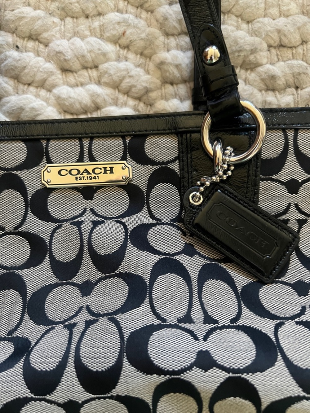 Coach Black and Tan Signature Tote with Leather Trim - Picture 3 of 6